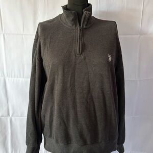 US Polo‎ Association 1/4 Zip Flatback Long Sleeve Gray Ribbed Pullover Mens L